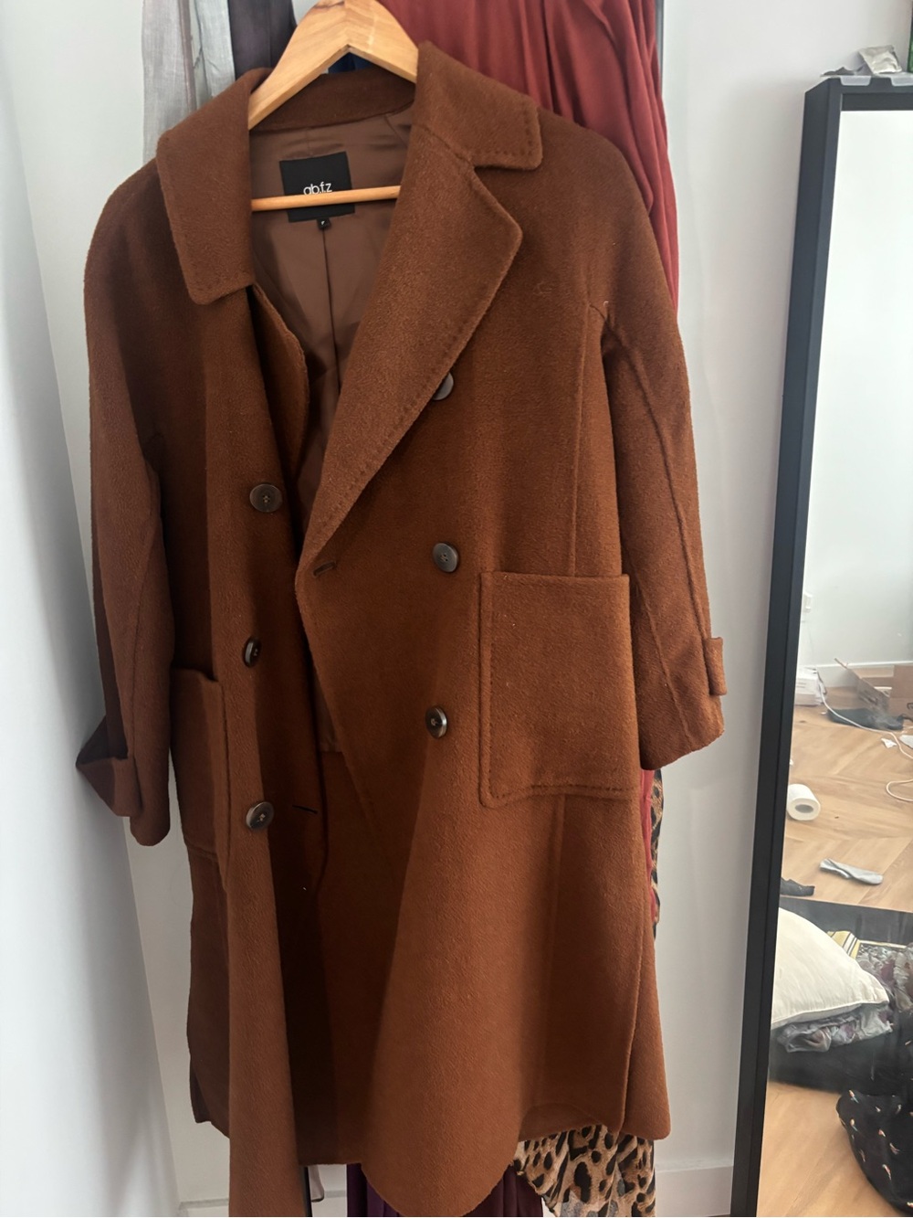 Double-Breasted Brown Wool Blend Coat
